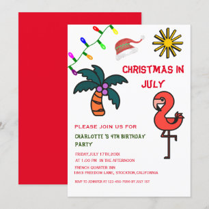 Convite Festa de Verão de Natal em Julho Flamingo Aniversá