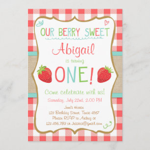 Convite Festa de Verão do Primeiro Aniversário de Morango