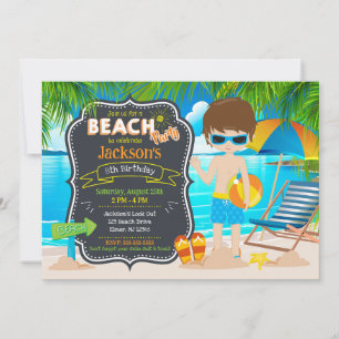 Convite Festa de Verão na Praia Aniversário de Menino Trop