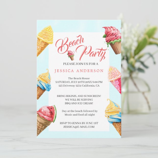 Convite Festa de Verão na Praia com Sorvete Fofinho (Em pé/Frente)