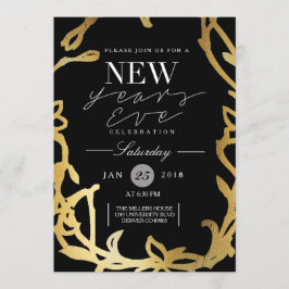 Convite Festa de Véspera de ano novo Chic | Dourado Floral