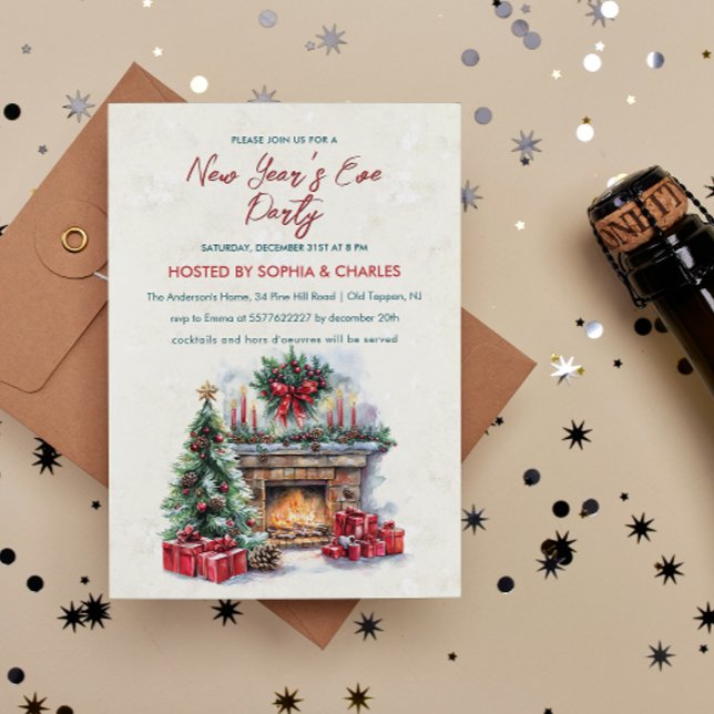 Convite Festa de Véspera de Ano Novo da Lareira de Natal C (Criador carregado)