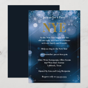 Convite Festa de Véspera de ano novo das luzes azuis escu