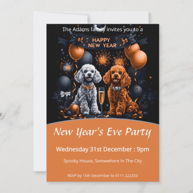 Convite Festa de véspera de Ano Novo de Poodles (Frente)