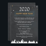 Convite Festa de Véspera de ano novo Elegante Chalkboard<br><div class="desc">Belo Convite de festas de fundo do quadro negro,  com uma borda verde com "Feliz ano novo" no topo e Floresta de inverno. Personalize com sua saudação pessoal,  nomes de família e nomes individuais.</div>