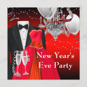 Convite Festa de vestido vermelho e smoking preto