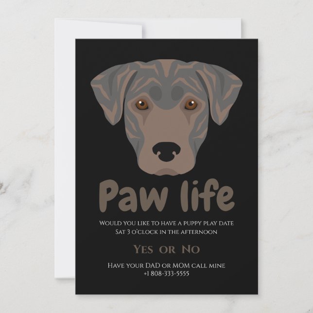 Convite Festa de vida de pata de cachorrinho bonito (Frente)