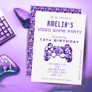 Convite Festa de Videogame Controle Leve de Aniversário de