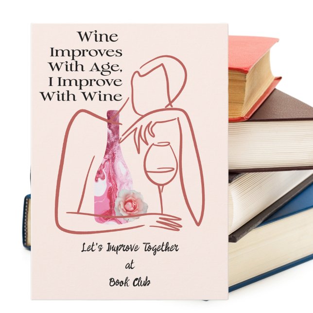 Convite Festa de Vinho do Clube de Livro (Book Club Invite - SIp some wine and improve with age. Fun way to share your passion of books & wine)