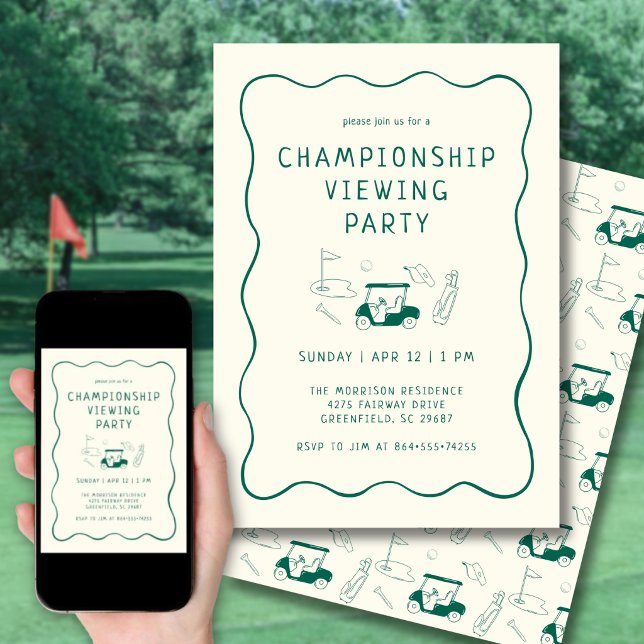 Convite Festa de Visualização do Masters Golf Relógio Dese (Personalize the details for your Masters or any golf tournament watch party.)