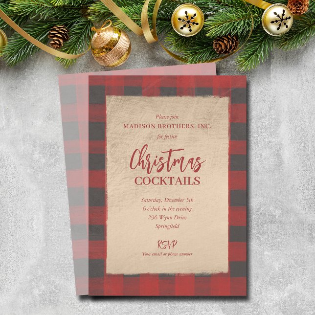 Convite Festa de Xadrez de Buffalo de Natal (Christmas Buffalo Plaid Party Invitations - PRINTED and/or INSTANT DOWNLOAD)