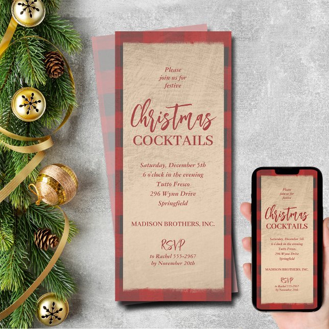 Convite Festa de Xadrez de Buffalo de Natal (Christmas Buffalo Plaid Party Invitations - PRINTED and/or INSTANT DOWNLOAD)