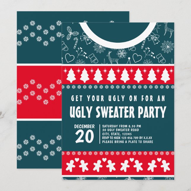 Convite Festa de Xmas de Sweater Vermelhos e Vermelhos Ver (Frente/Verso)