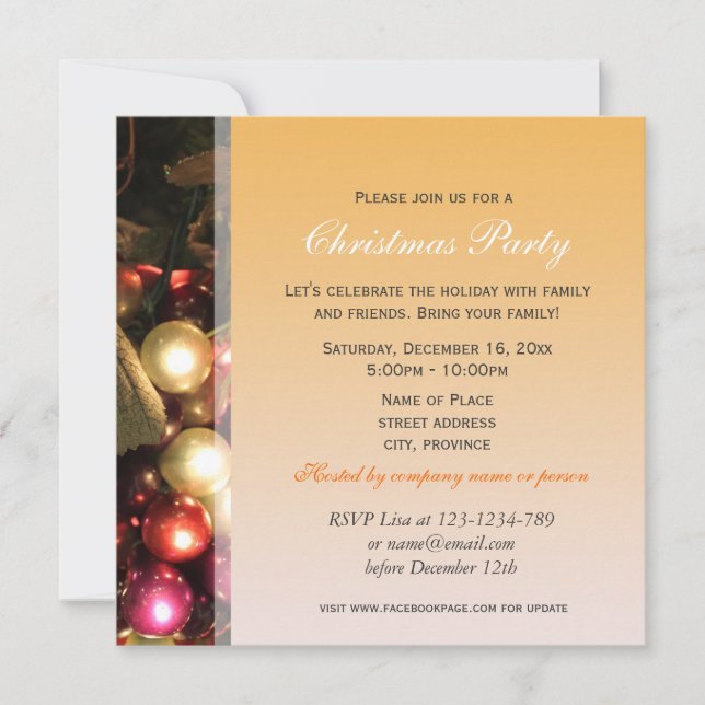Convite festa decorativa de Natal amarelo (Frente)