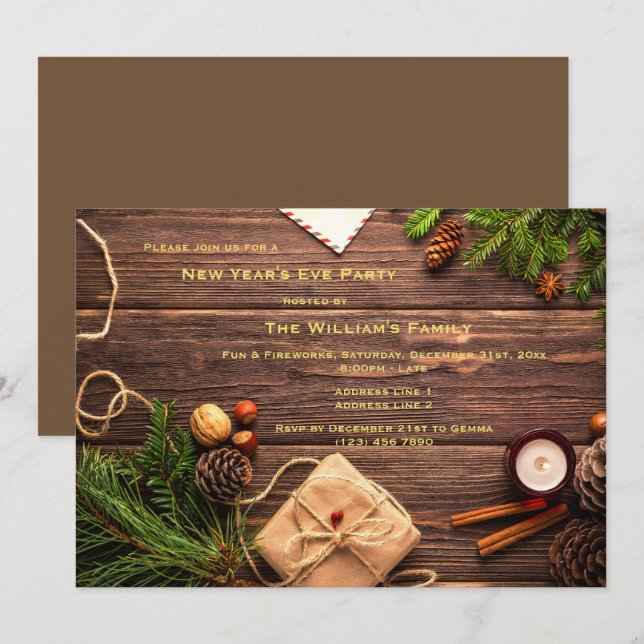 Convite Festa Decorativa de Véspera de Ano Novo (Frente/Verso)