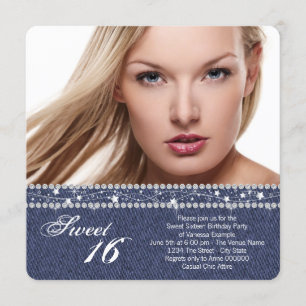 Convite Festa Denim e Diamante Sweet Sixteen