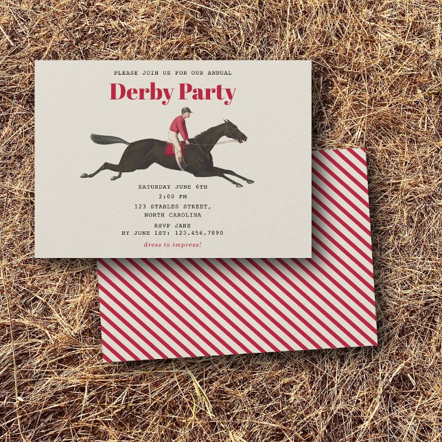 Convite Festa Derby de Cavalos de Corrida de Cavalos de An (Race Horse Derby Party Equestrian Racing Birthday Invitation)