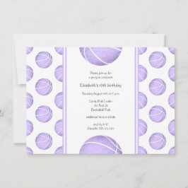 Convite festa desportiva de basquete roxo pastel