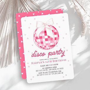 Convite Festa Disco Bola de Disco Rosa Laço Aniversário Me