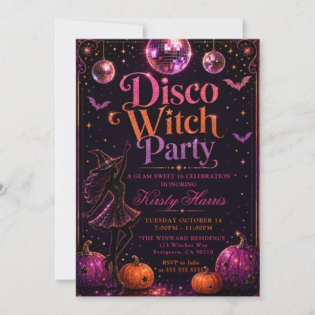 Convite Festa Disco Witch Sweet 16 (Frente)