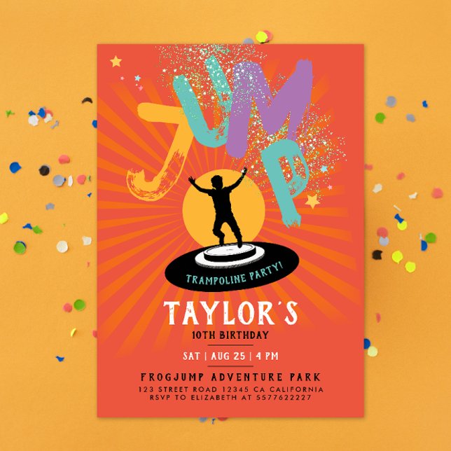 Convite Festa Divertida Colorida de Pular em Trampolim (Criador carregado)