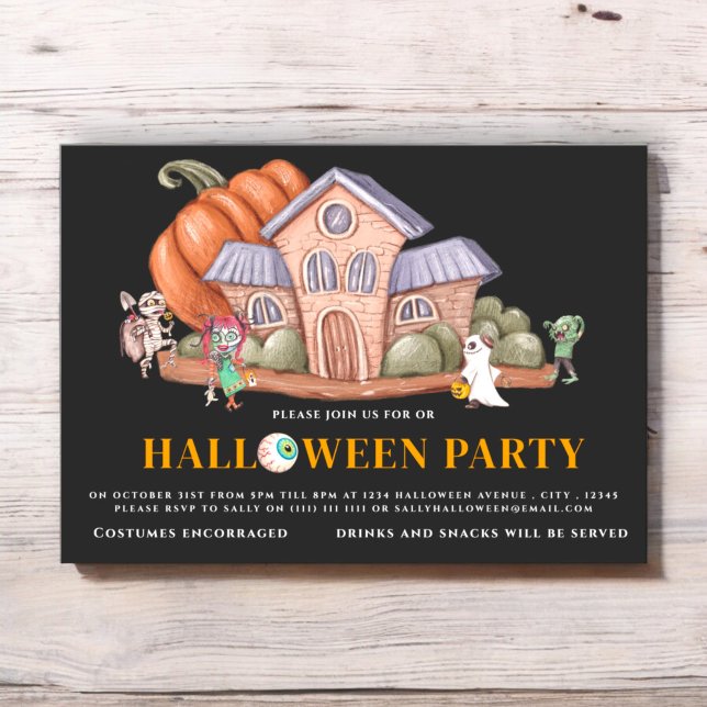 Convite Festa divertida de fantasia de halloween (fun cute kids halloween costume party invitation fully editable and instant download available )