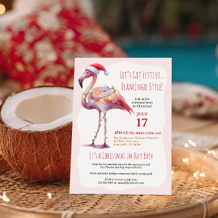 Convite Festa Divertida de Natal em Julho com Flamingo Tro