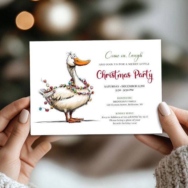 Convite Festa Divertida e Caprichosa do Ganso Bobo de Nata (Christmas Silly Goose Playful Whimsical Party Invite)
