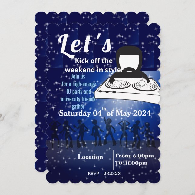 Convite Festa DJ e amigos universitários se reúnem (Frente/Verso)