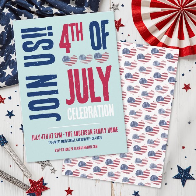 Convite Festa do 4 de Julho Vermelho Branco e Azul (4th Of July Party Red White Blue Patriotic Invitation)