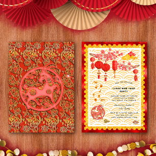 Convite Festa do Ano Novo Chinês do Zodíaco do Bode Ouro V