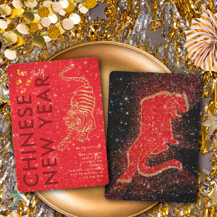 Convite Festa do Ano Novo Lunar do Tigre Glitter Dourado V