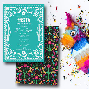 Convite Festa do Bebê Azul Floral Tradicional Mexicana