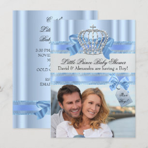 Convite Festa do Bebê Pequeno Príncipe do Casal Foto Azul 