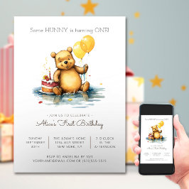 Convite Festa do Bebê Urso - Balões Primeiro Aniversário