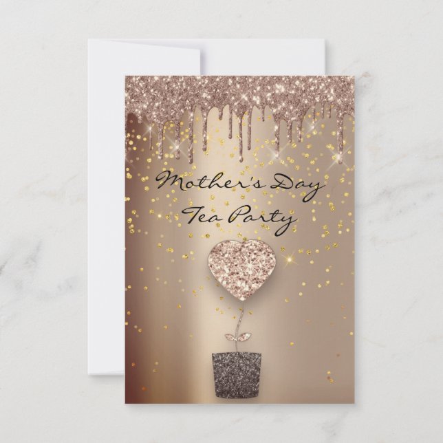 Convite Festa do Chá do Dia das Mães Rosa com Brilho no Co (Verso)