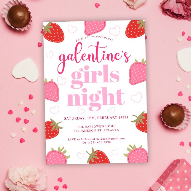 Convite Festa do Dia da Menina Gente Bonita (Cute Fun Girly Galentine's Day Party Invitation)