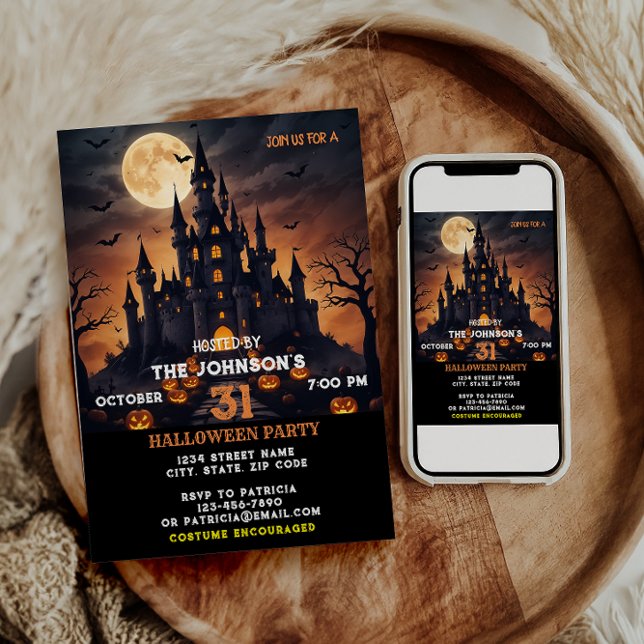 Convite Festa do Dia das Bruxas Assustadora Abóbora Costum (Criador carregado)