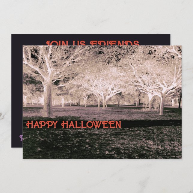 Convite Festa do Dia das Bruxas Branca e Negra - Florestas (Frente/Verso)