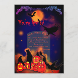 Convite Festa do Dia das Bruxas Brilhante Pumpkins Ravens