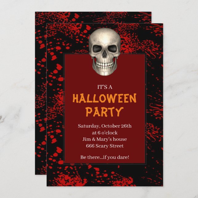 Convite Festa do Dia das Bruxas com sangue derramado pelo  (Frente/Verso)