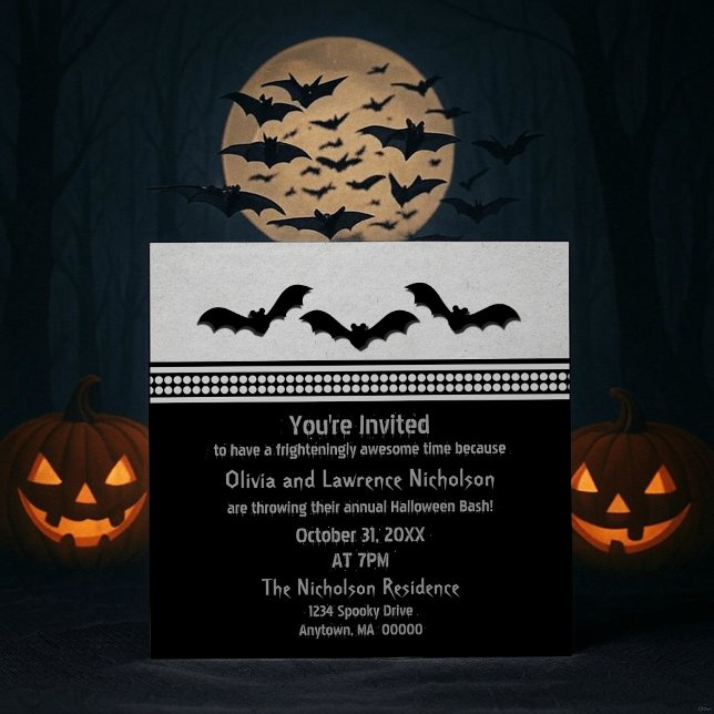 Convite Festa do Dia das Bruxas, Convidado, Cinza de Luz (Light Gray Gone Batty Halloween Party Invitation)