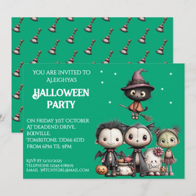 Convite Festa do Dia das Bruxas de Branca (Frente/Verso)