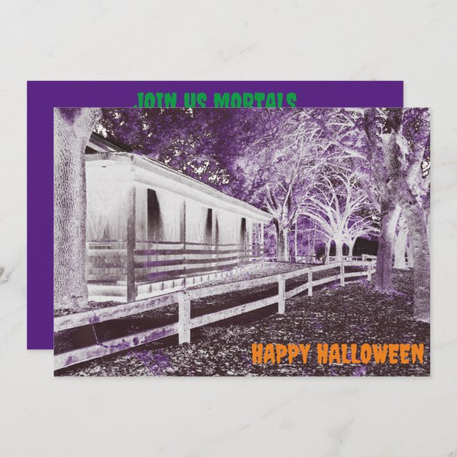 Convite Festa do Dia das Bruxas de Cabina Negra Assustador (Frente/Verso)