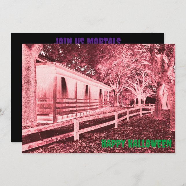 Convite Festa do Dia das Bruxas de Cabina Negra e Vermelha (Frente/Verso)