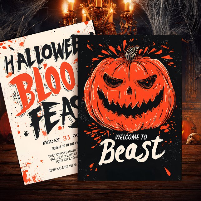 Convite Festa do Dia das Bruxas de Grin Pumpkin (Criador carregado)