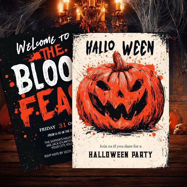 Convite Festa do Dia das Bruxas de Grin Pumpkin (Criador carregado)