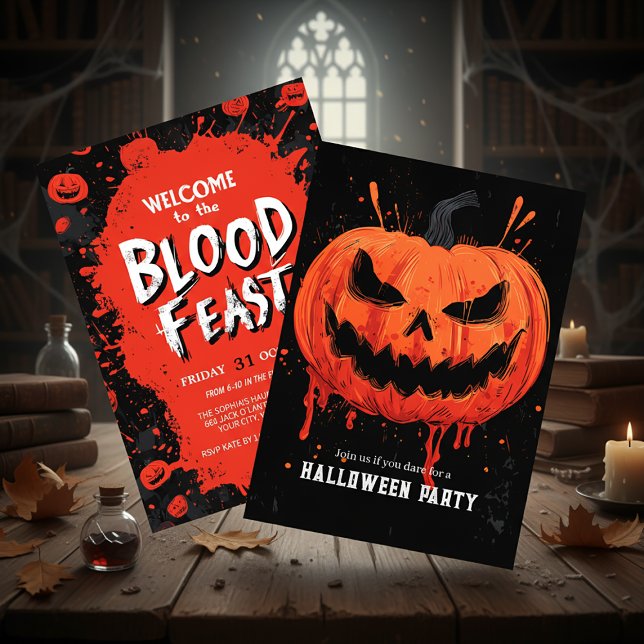 Convite Festa do Dia das Bruxas de Grin Pumpkin (Criador carregado)