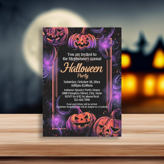 Convite Festa do Dia das Bruxas de Swirl Jack-O-Lantern (halloween party invitation)