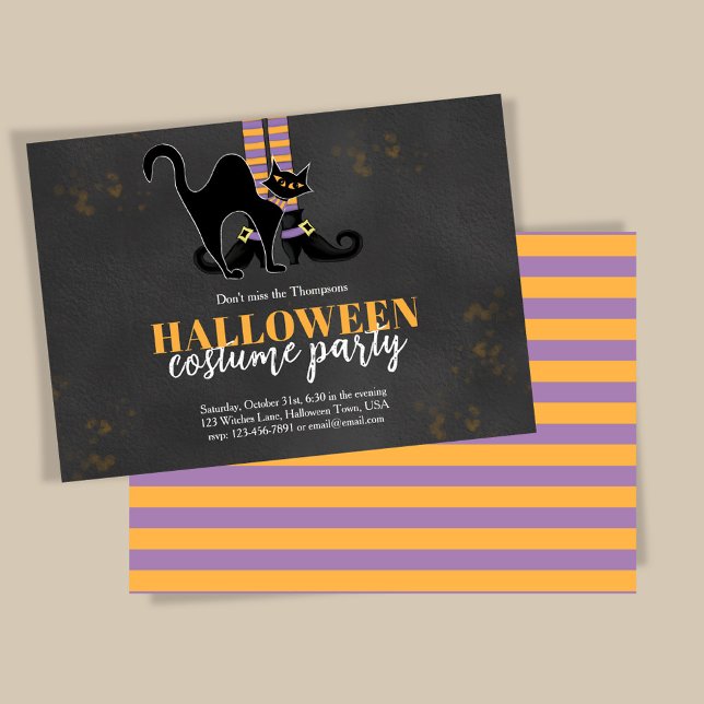 Convite Festa do Dia das Bruxas Negras de Bruxas Bonitas (Halloween costume party whimsical invitations.)